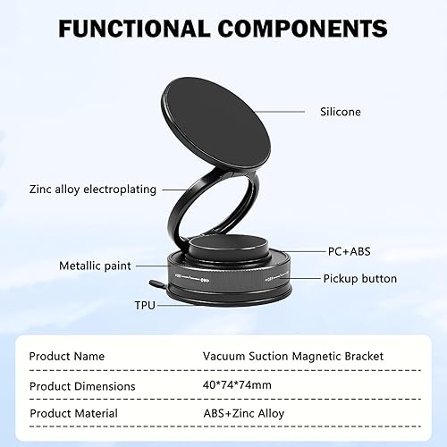 Miniatura 6 de Soporte magnético para teléfono de coche, diseño de base redonda, disponible en blanco y negro (blanco, anillo de metal T28)