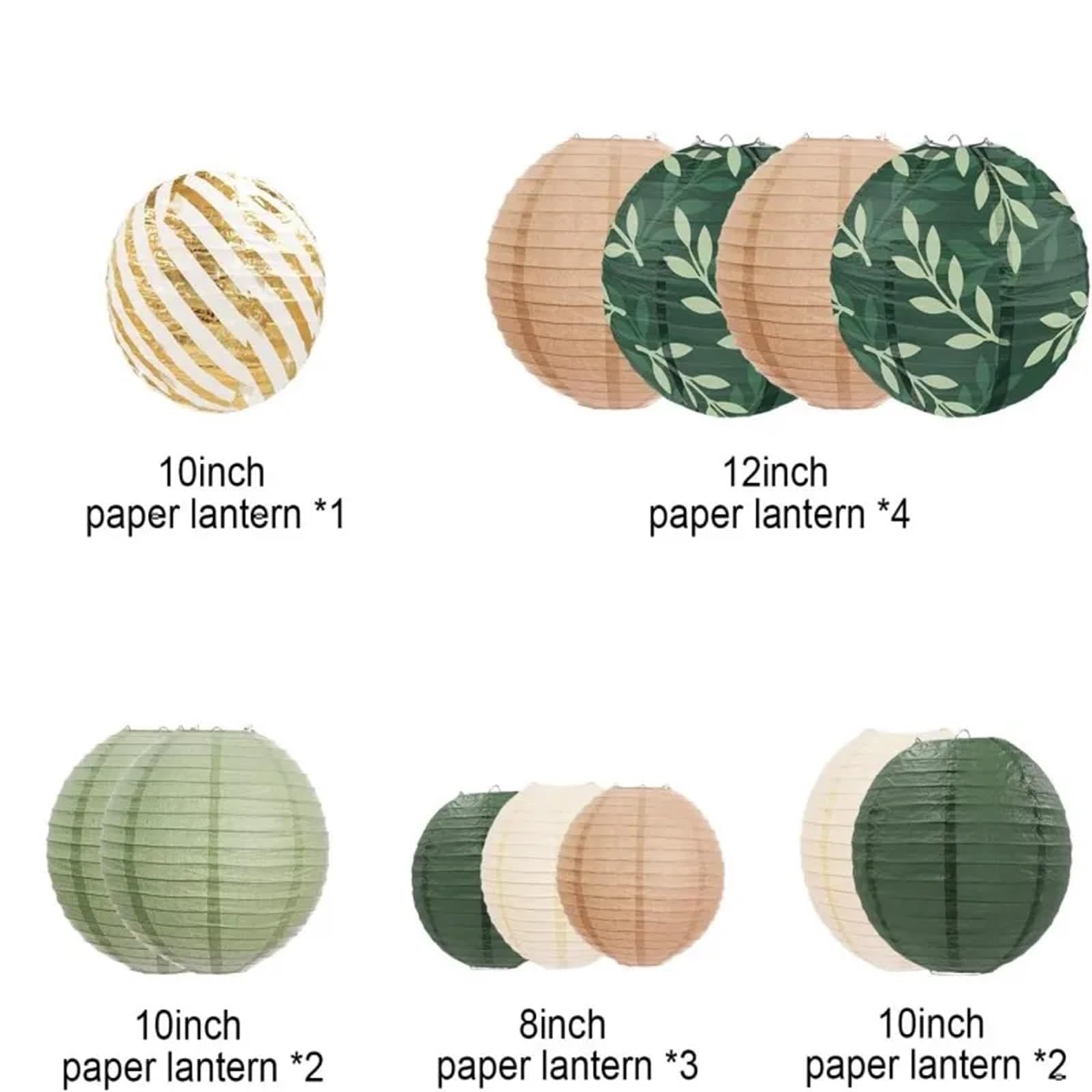 12Pcs Papier Laternen Dekoration for Rustikalen Party Braut Dusche Hochzeit Grün Geburtstag Liefert Gold/Elfenbein Papierlaternen