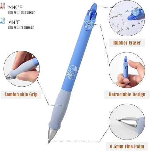 Miniatura 7 de BAYTORY 8 bolígrafos de gel retráctiles borrables, bolígrafos de tinta azul y negra con borrador transparente, escritura suave, cómodos de usar para