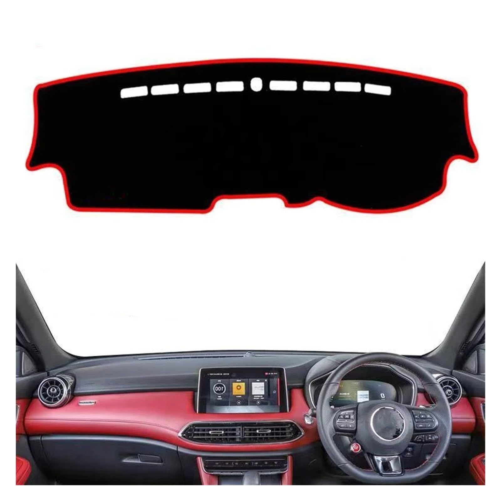 Alfombrilla de salpicadero para MG HS y EHS PHEV 2018-2023 con borde rojo 7