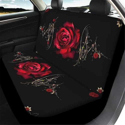 Miniatura 2 de AFPANQZ Fundas para Asientos Traseros de Automóvil con Estampado de Rosas Rojas Retro, Protector de Banco Trasero Interior Automático, Fundas de