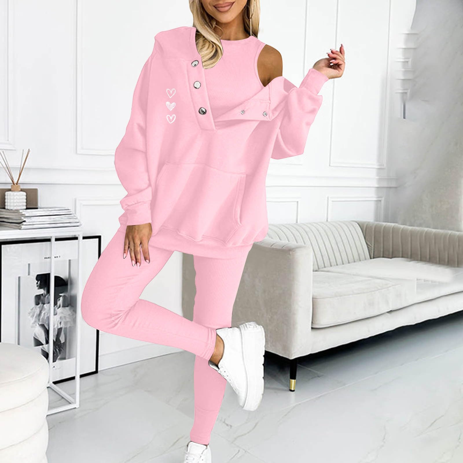 Completo Donna Tuta Felpa Pantaloni Sportivi 2 Pezzi Coordinato Comodo