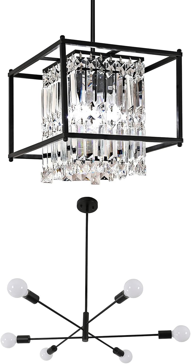 AUA Modern Crystal Chandelier and Sputnik Chandeliers Set, Industrial