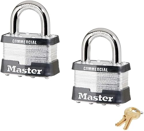 Miniatura 6 de Master Lock Candado: cuerpo de 2 pulgadas de ancho x grillete de 1 pulgada de largo, cuatro (4) cerraduras iguales con llave con 8 llaves, 5 NKA-4
