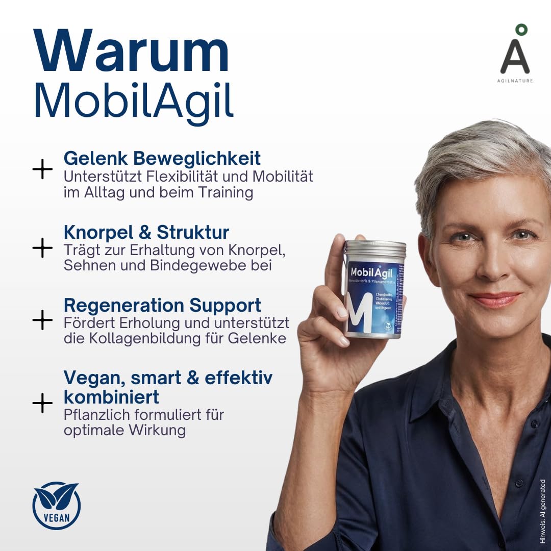 AgilNature Gelenk Komplex I 90 vegane Kapseln mit Chondroitin, Glucosamin, Vitamin C & Ingwer I Für Gelenke, Knorpel & Beweglichkeit I 1 Monatsration I Made in Germany I MobilAgil