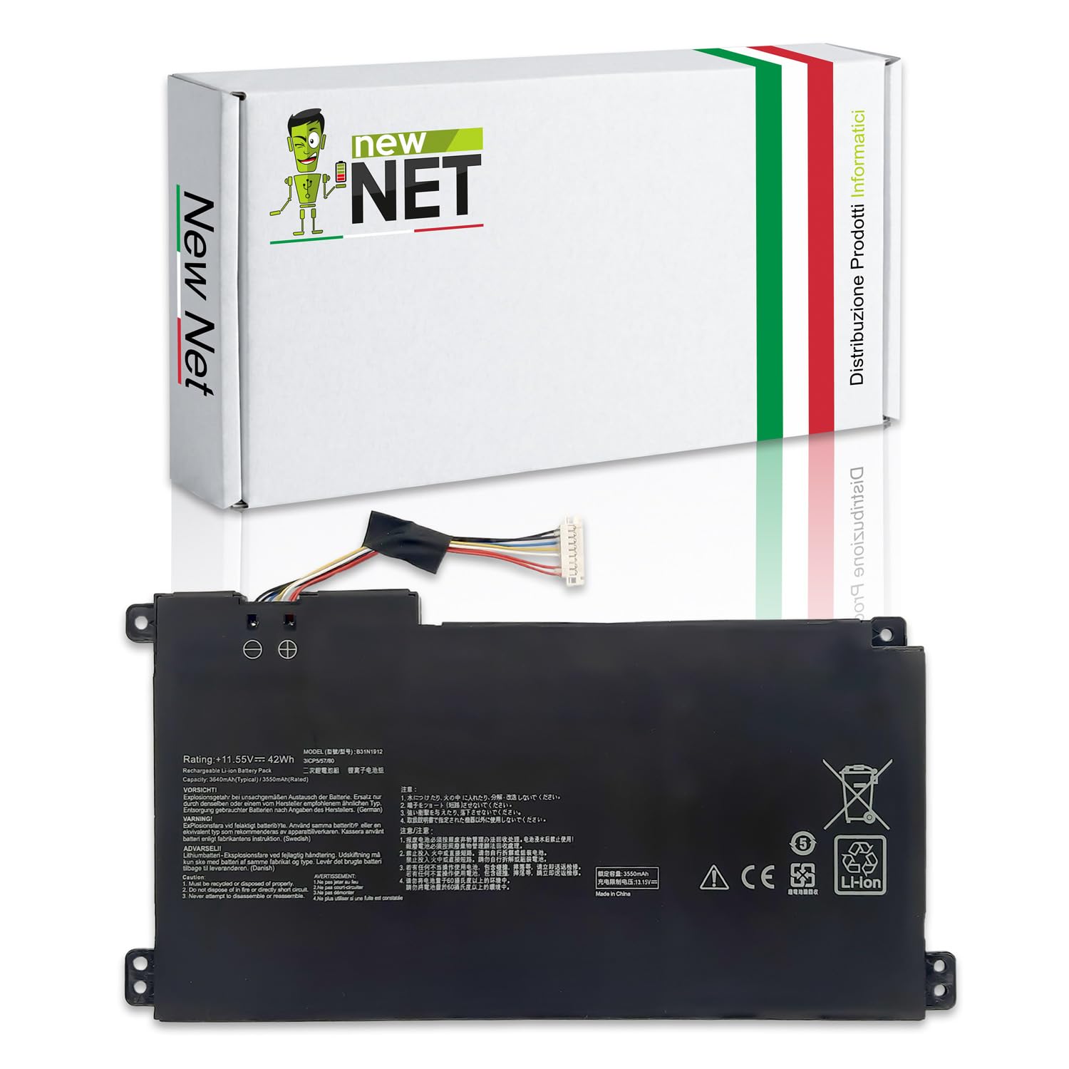 New Net Batteria B31N1912 [11.55V - 3640mAh - 42Wh] compatibile con ASUS E410M E410MA E410MA-EK018TS E410MA-EK017TS E410MA-EK007TS E410MA-BV1169TS L510 E410K E510KA E510MA