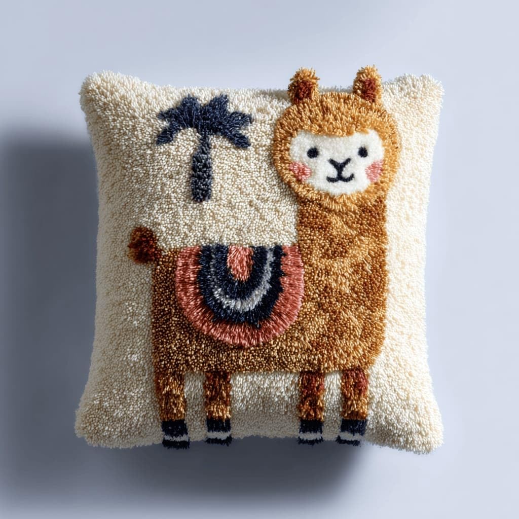 AxiangziK Latch Hook Cushion Kits,Alpaca DIY Needlework Pillow Cover Cushion Rug Making Kit,17X17Inch Handmade Embroidery Kits, Decorative Throw Pillow Cover for Sofa Cushions, Bedroom Decor