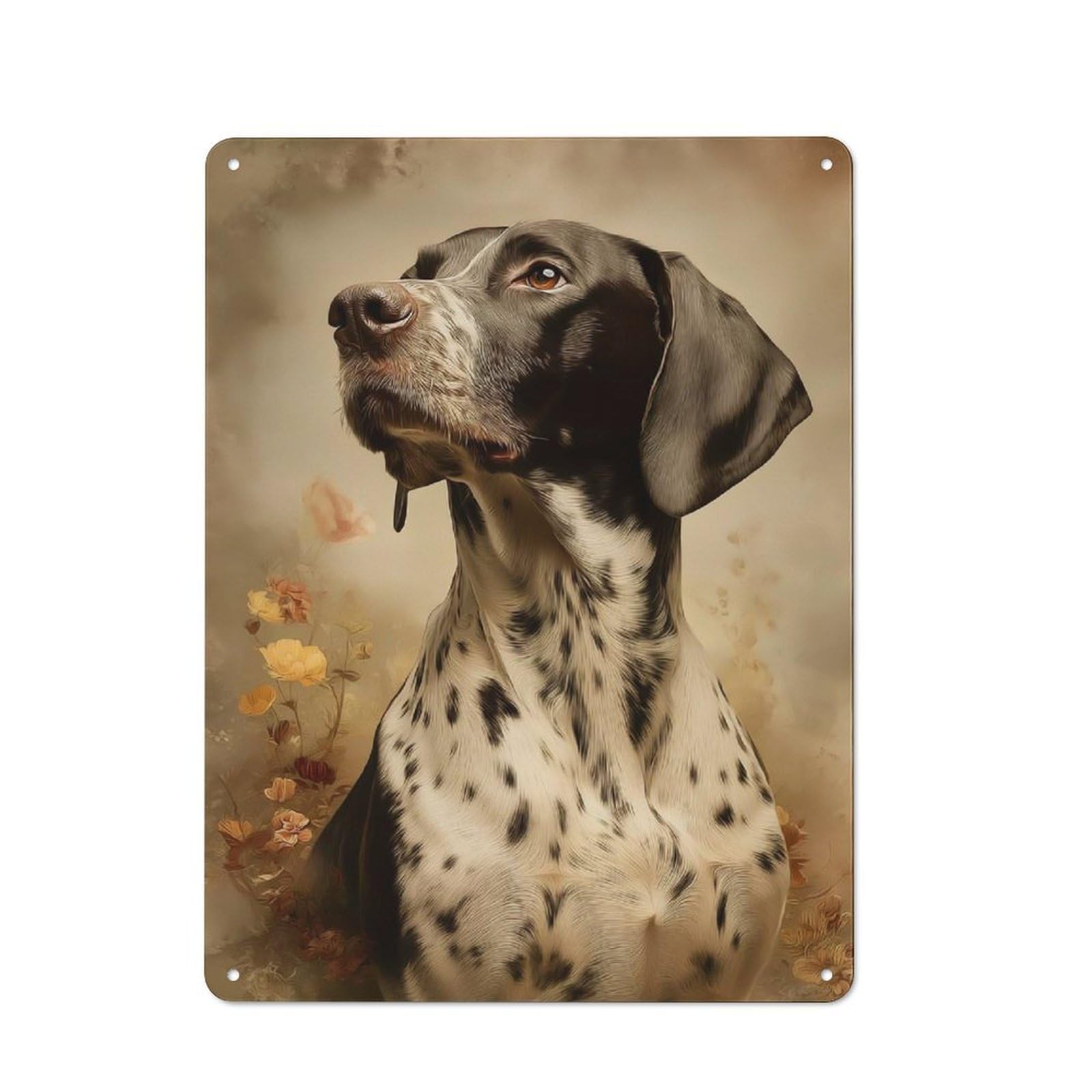 Junmoney Style-3 German Shorthaired Pointer Portrait With Floral Accents Vintage Tin Wall Plaque 40X30cm For Hobby Room Or Studio, A Decorative Metal Sign For Hobby Rooms And Studios