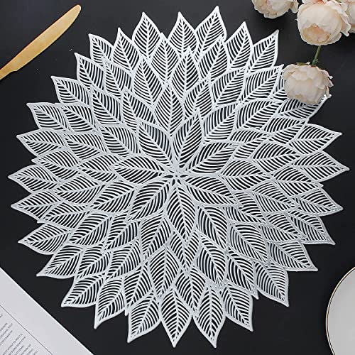 Image of Dakshya Industries Waterproof PVC Round Table Placemats Set of 2 (38x38 cm) - Stylish Non-Slip Dining Mats (Silver)