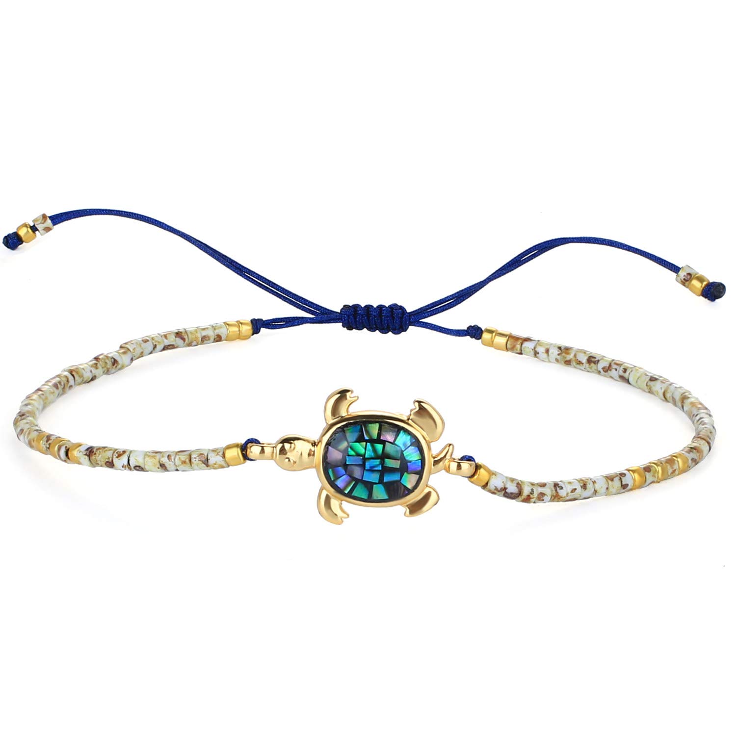 KELITCH Abalone Shell Beaded Bracelet Adjustable Turtle Friendship Wrap Bracelet Tropical Beach Sand Miyuki Bracelet Bangle