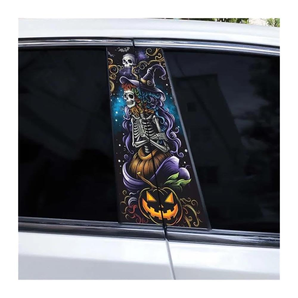 Body Parts 2pcs Car Window Pillar Stickers Halloween Pumpkin Ghost Horror Stickers DIY Vinyl Waterproof Stickers(E)