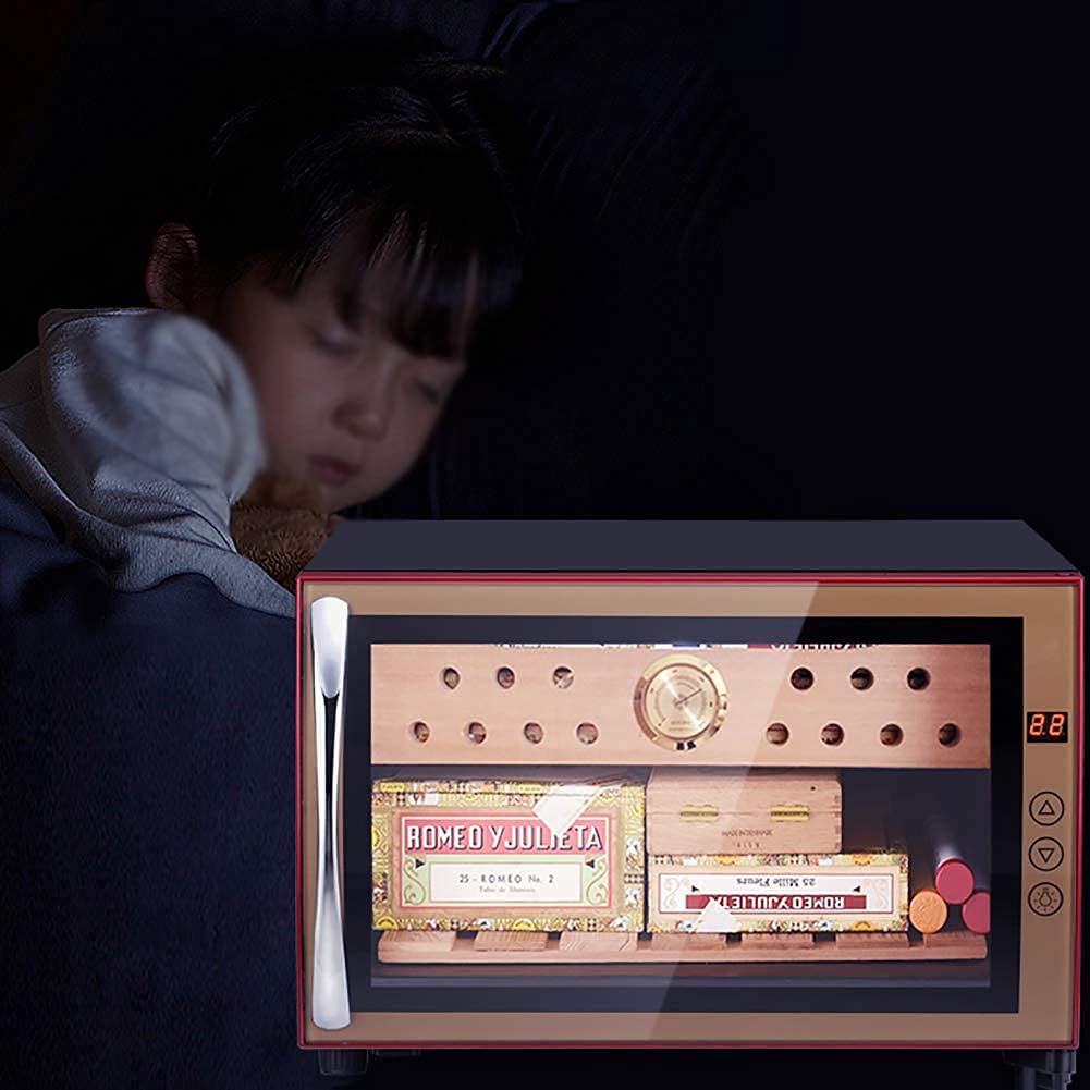 BAtlam Zigarrenschrank Kleiner Mini-Schwarzer Zigarrenhumidor Frontglastür Theke leiser Betrieb Kompressor Temperatur einstellen
