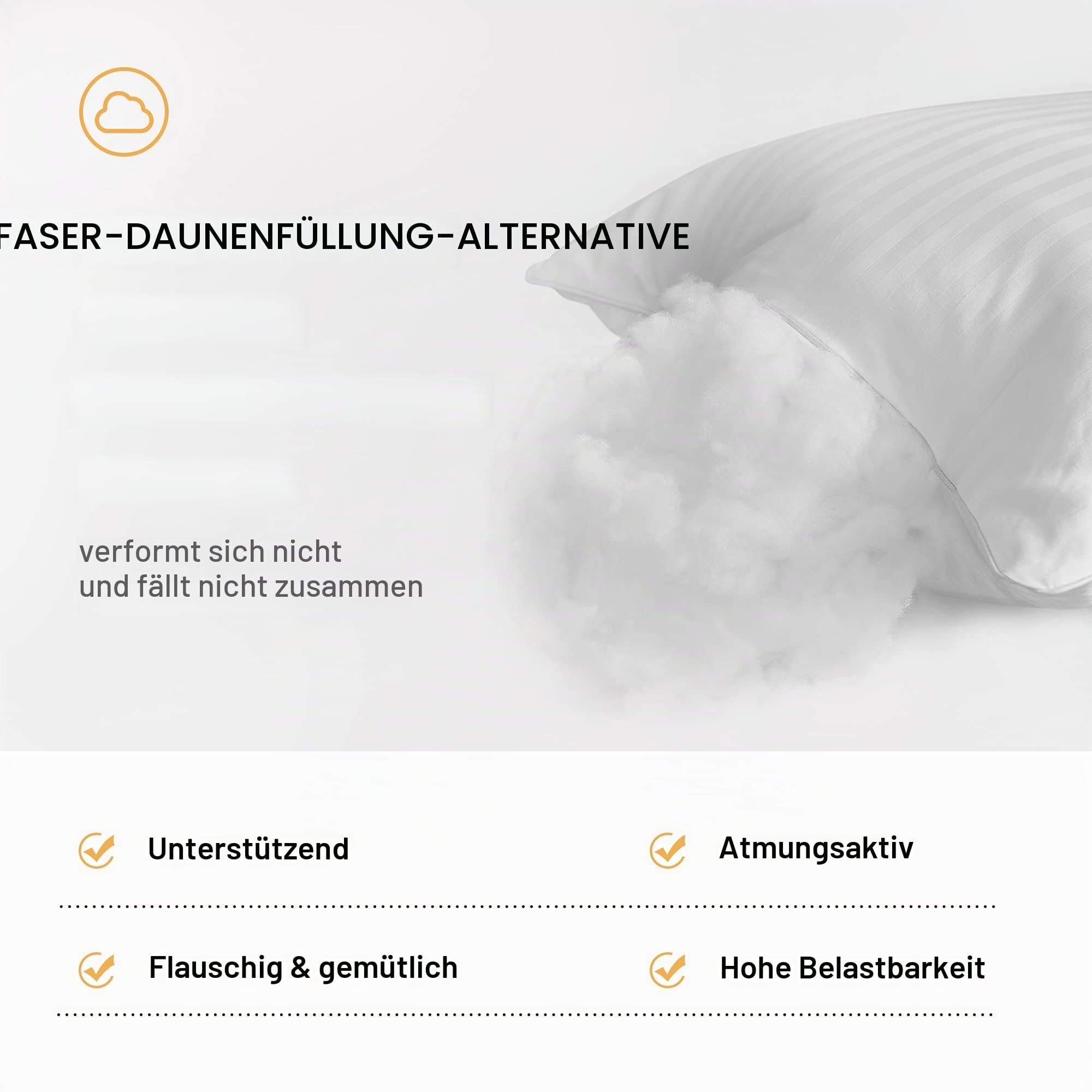 Oubonun Kissenfüllungen 30×50 cm, 2er Set – Feste & Flauschige Kisseninlets mit Daunen-Alternative, atmungsaktiver Baumwollbezug, waschbar, für Sofa & Bett, Weiß