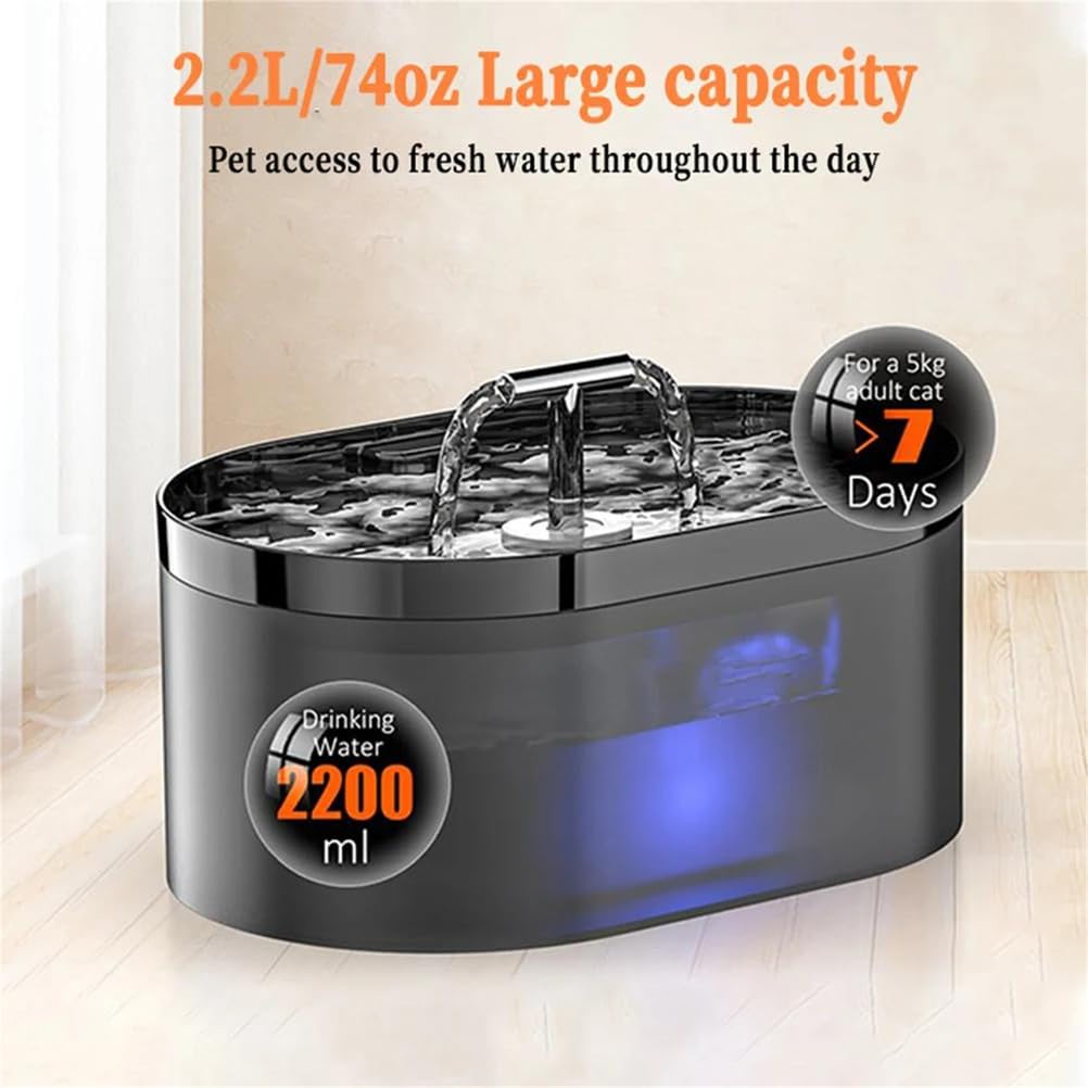 Fuente de agua para gatos en forma de T de 2,2 L, dispensador de agua