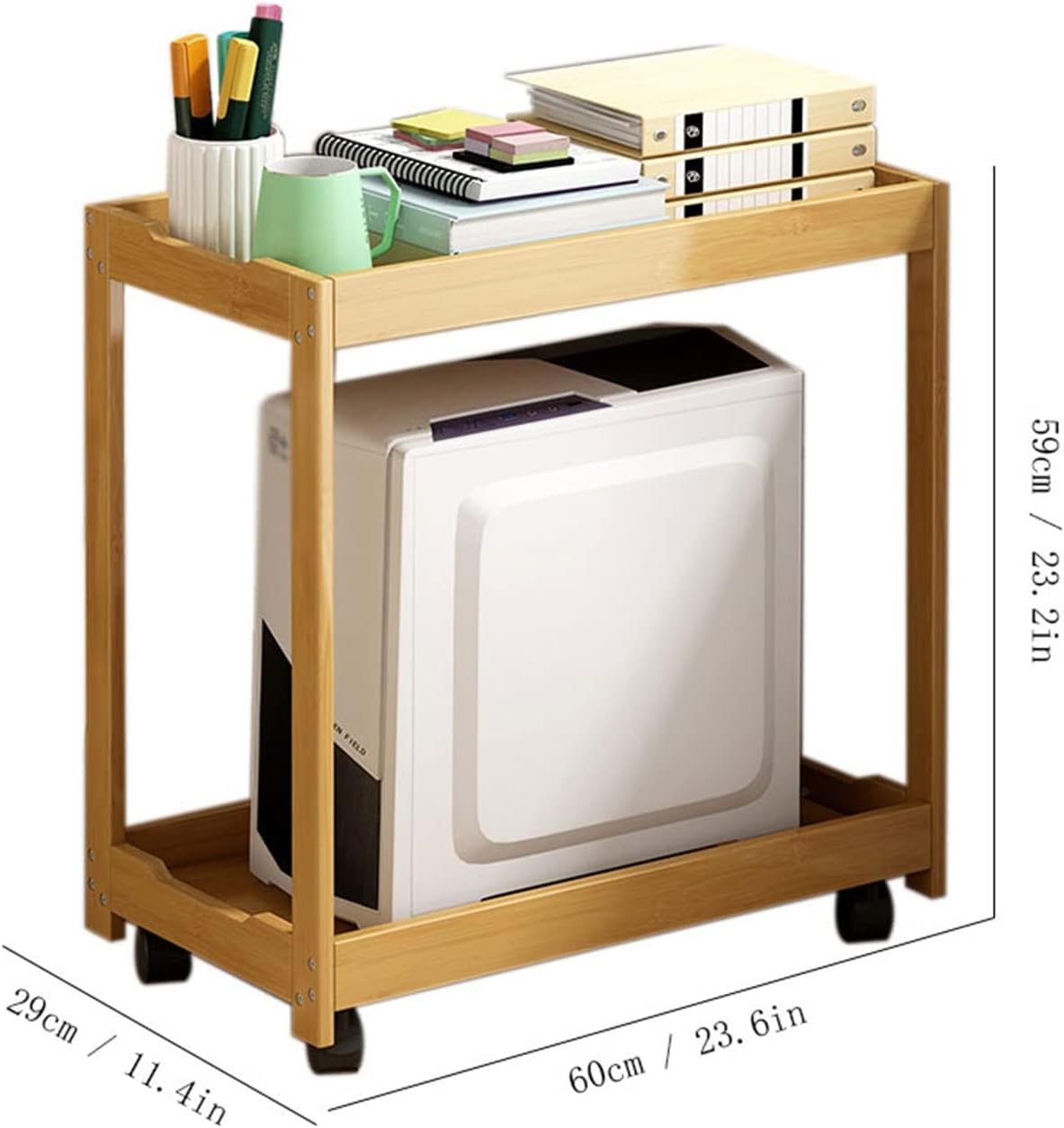 CPU Holder Stand CPU Stand Office Double-Layer Bamboo Host Tower Chassis Rack Home Heavy-Duty Removable Pc Host Stand with Wheels Computer Tower Stand