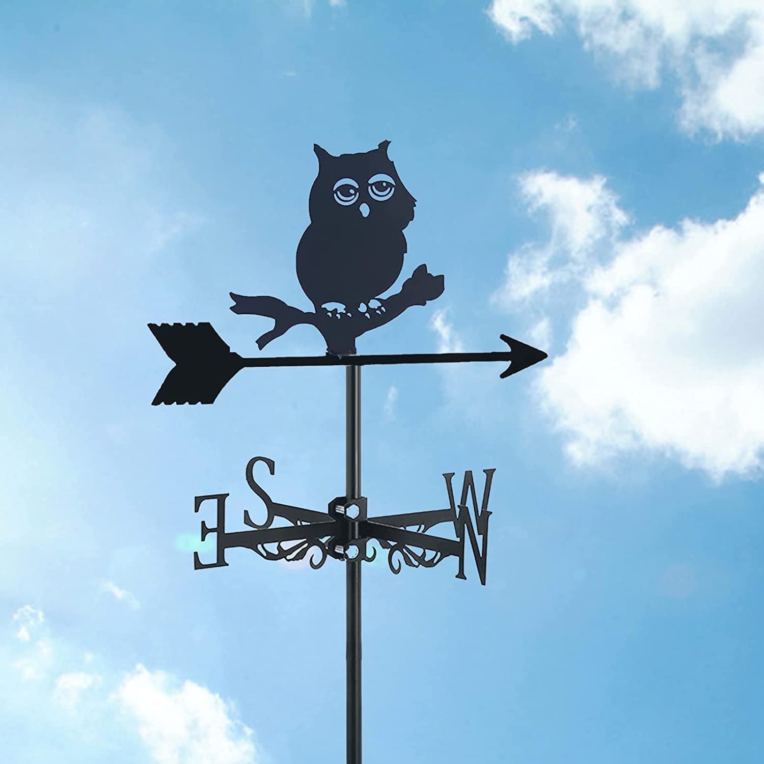 WIQUYBML Soaring Birds Farmhouse wind vane Roof Mount,Metal Craft Weather Vane Farm Scene Garden Stake Art for Yard with Animal Silhouette Ornament Direction Indicator,Cartoon owl(Birds)