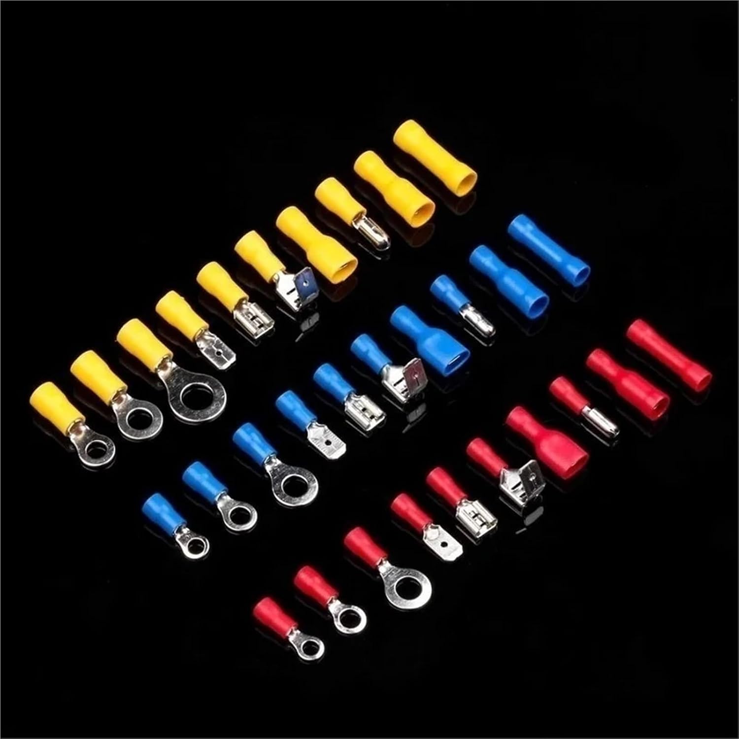Wire Splice Connectors 2sets Insulated Cable Connector Kit Electrical Wire Crimp Spade Butt Ring Fork Set Lugs Rolled Terminals for All Gauge Wire Electrical Repair＆Installation