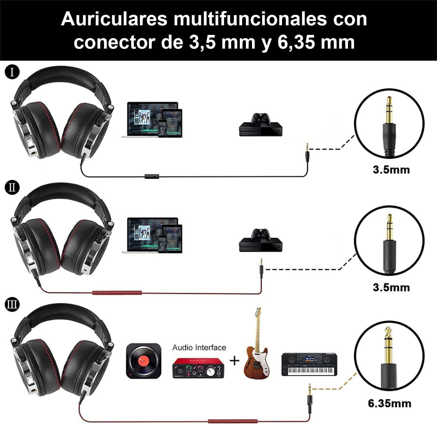 OneOdio - Auriculares de DJ para supervisión en Estudio, Mezclas, Aislamiento acústico, Carcasa giratoria a 90 º, Ajuste de 50 mm, Almohadillas de Piel, Auriculares de DJ con micrófono