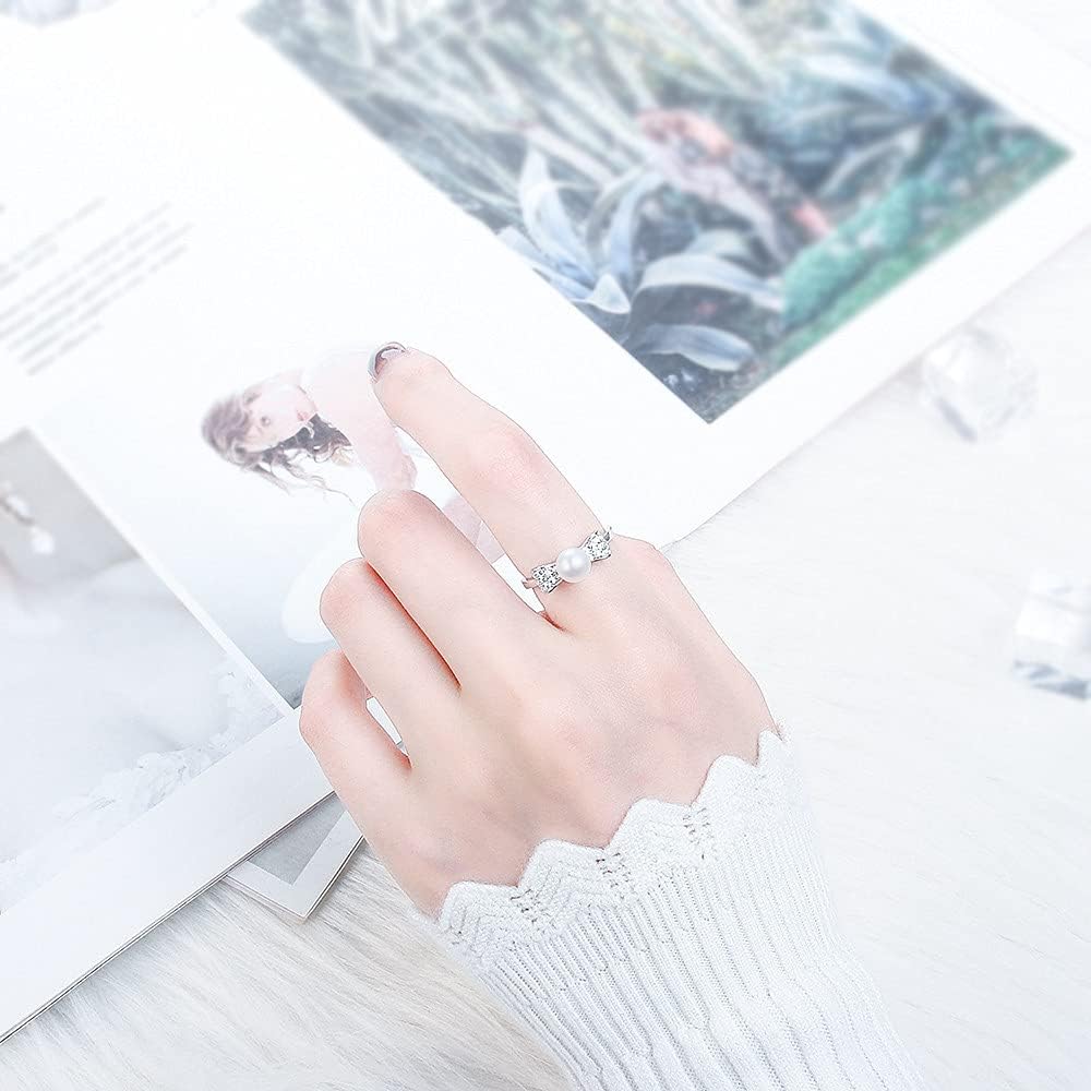 Sterling Silver CZ Bow Design Adjustable Rings for Women, Design Ring Mounts Fittings with Pearl Seat for DIY Jewelry Making - Image 6