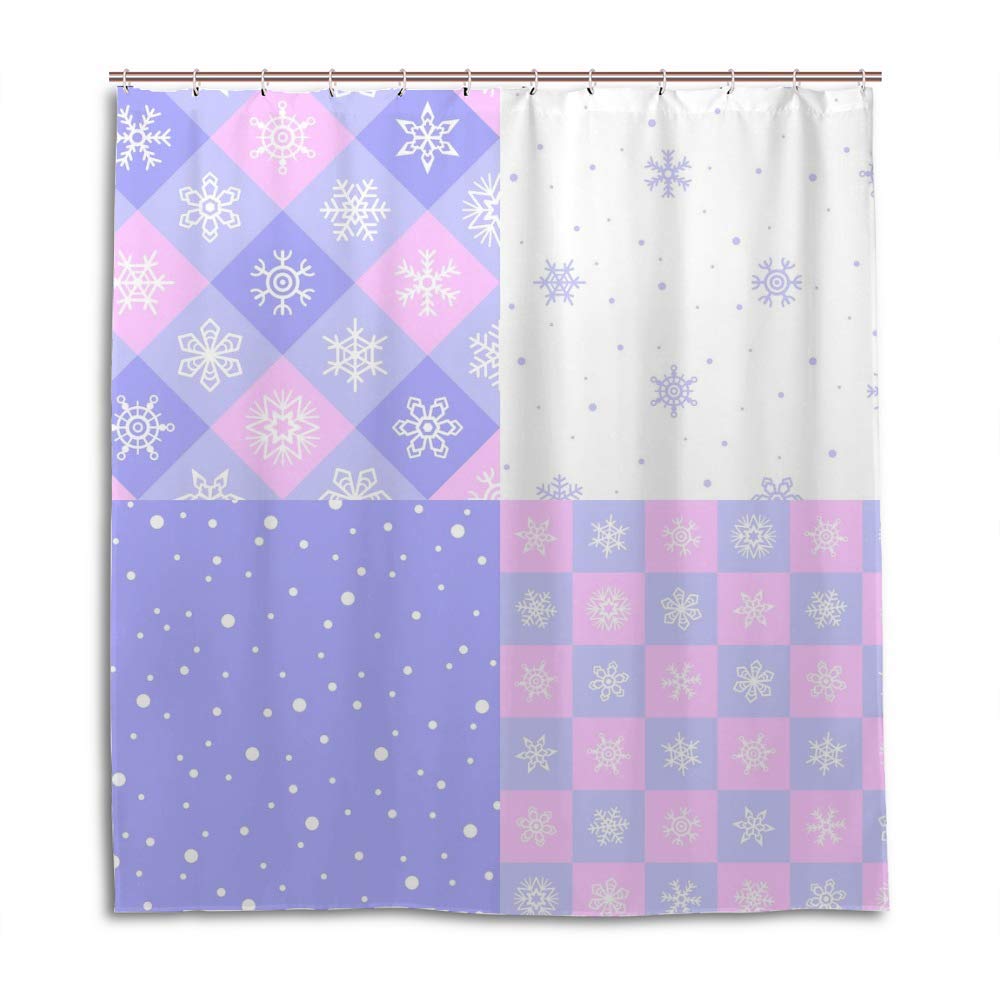 Rideau de douche en polyester rose lilas à pois géométriques 180x180 cm avec 12 crochets