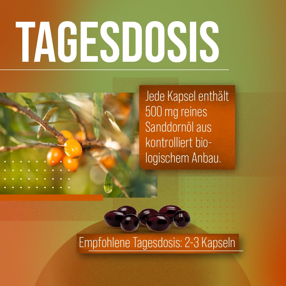 Sanct Bernhard Omega Fettsäuren Sanddornöl-Kapseln mit Sanddornöl aus biologischem Anbau 100 Kapseln