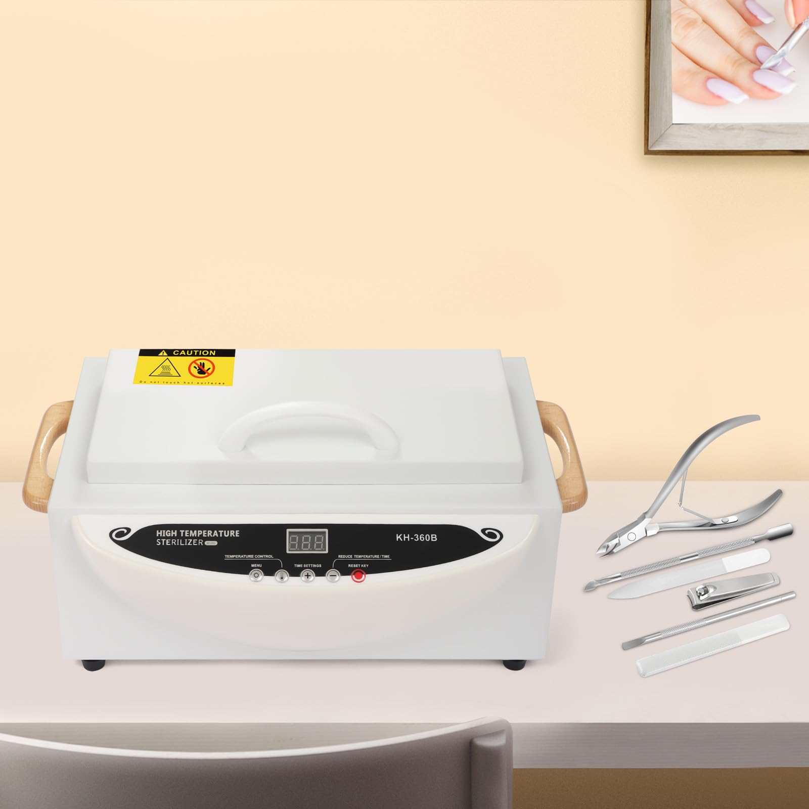 Esterilizador de aire caliente de 500 W, desinfección de calor seco a 250 °C, esterilizador de herramientas para uñas, con temporizador, para herramientas de uñas, recipiente de metal, herramientas de
