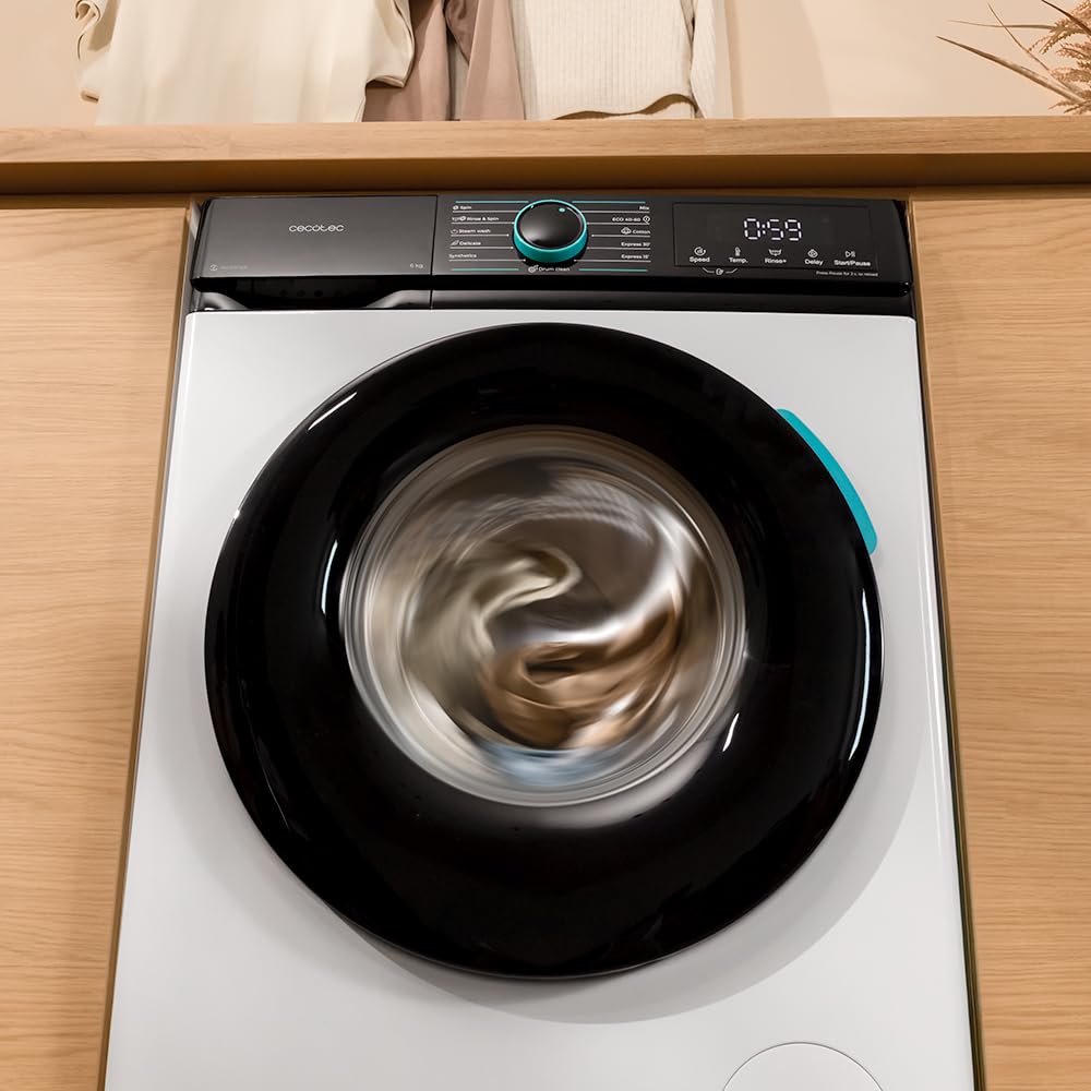 Cecotec Waschmaschine 6 kg Bolero DressCode 6160 Inverter | Energieklasse A-10%, Inverter Plus Motor, 1200 rpm, 11 Programme, SteamMax, Drum Clean, Quick 15' und KidLock