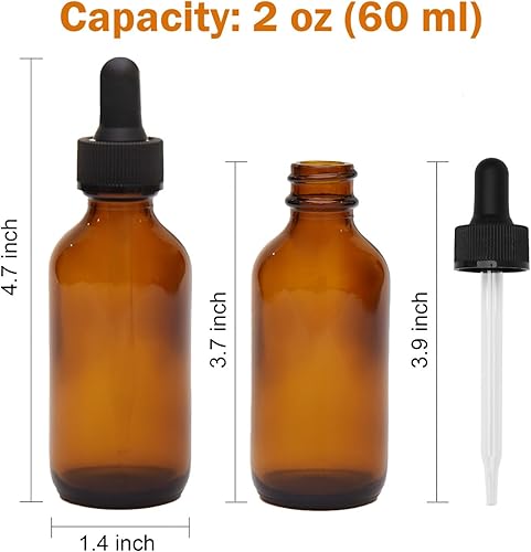 Miniatura 2 de Rocinha Botella cuentagotas de vidrio de 2 onzas, paquete de 40 botellas de vidrio ámbar con cuentagotas de vidrio y tapa negra para aceites