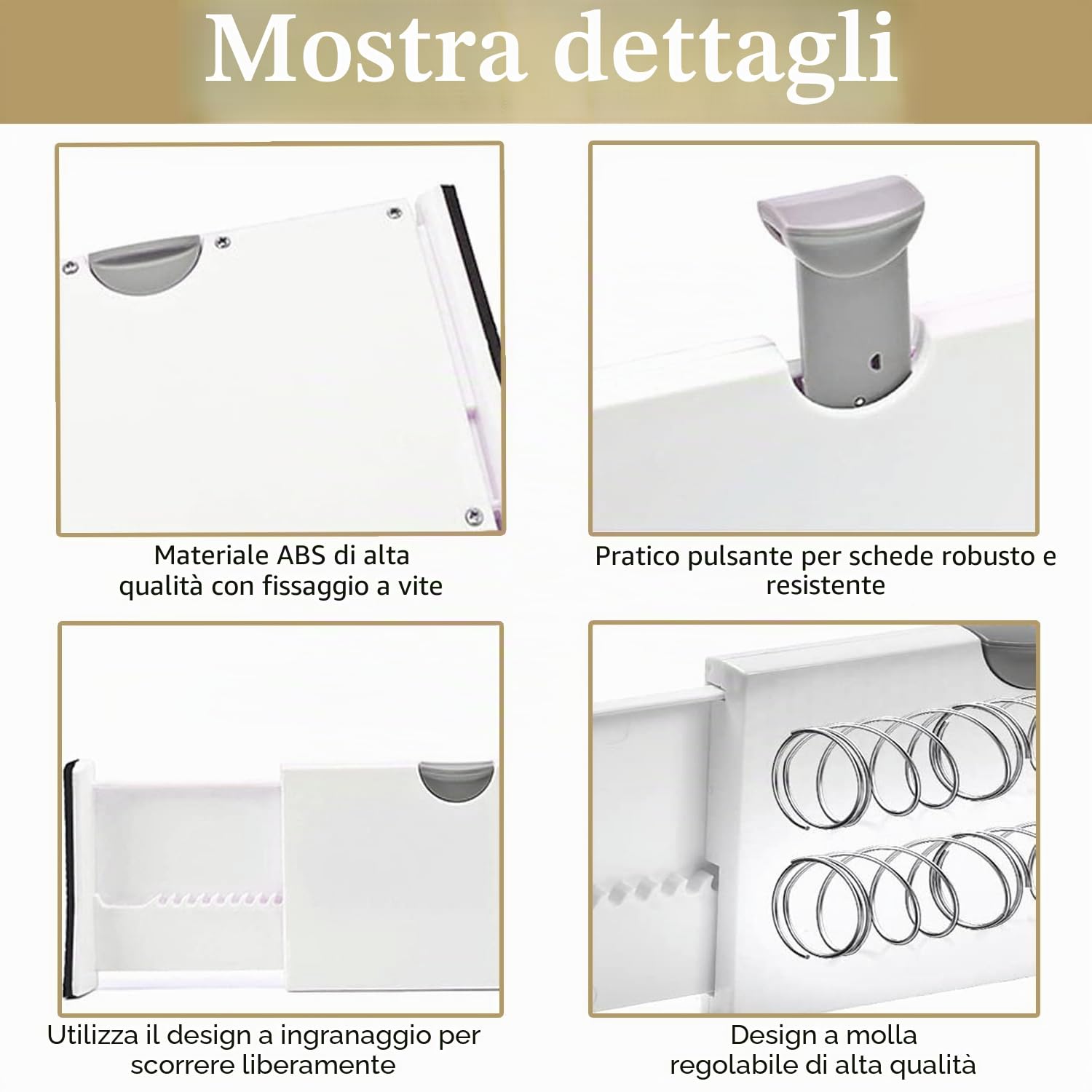 SENENQU Divisori per Cassetti 4 Pezzi Regolabili Bianchi 33,2-55 Cm | Separatori per Cassetti, Organizer Cucina, Bagno, Armadio e Intimo 12,7 cm in PP per Casa