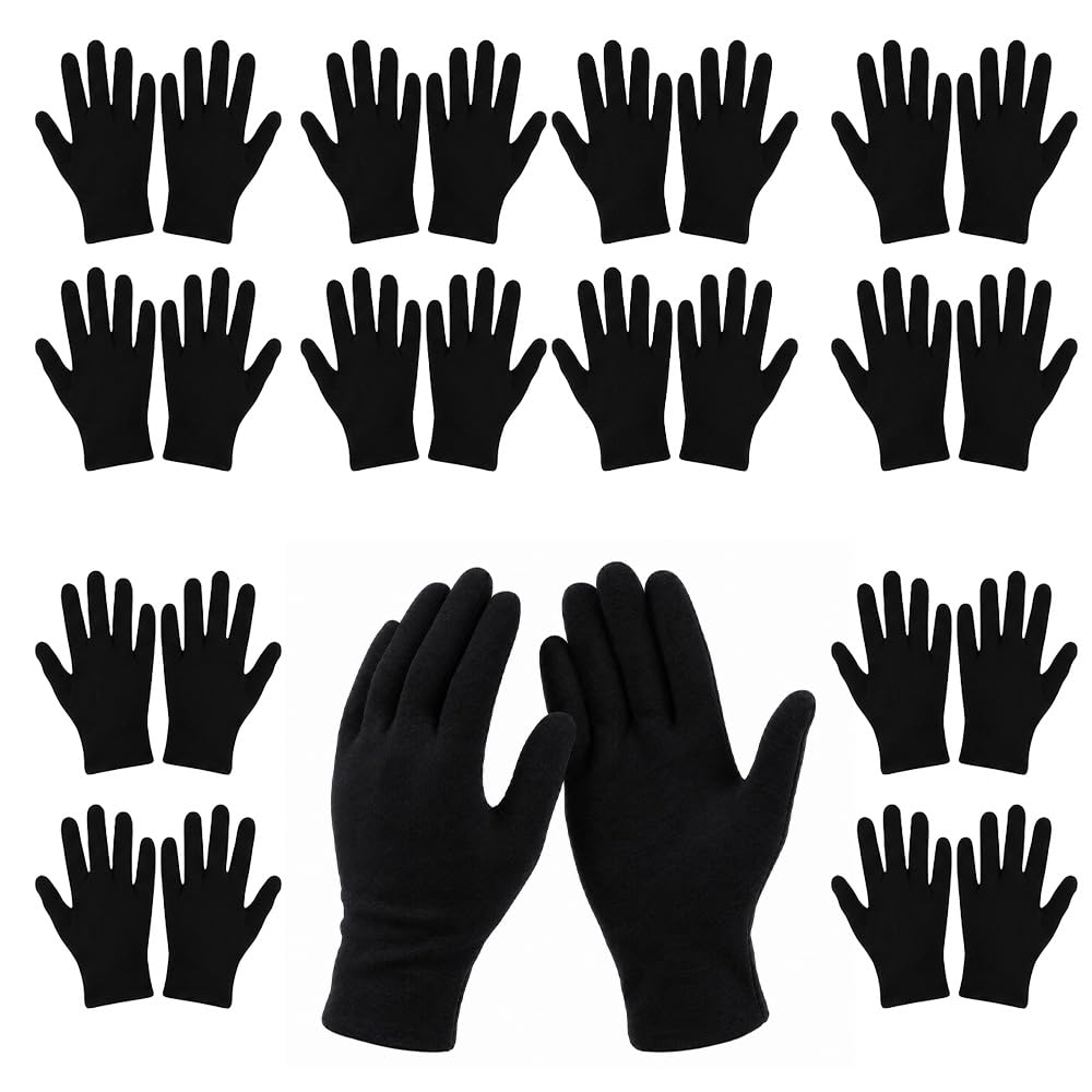 Cotton Gloves 12 Pairs Large, Gloves for Dry Hands and Handling（Black）
