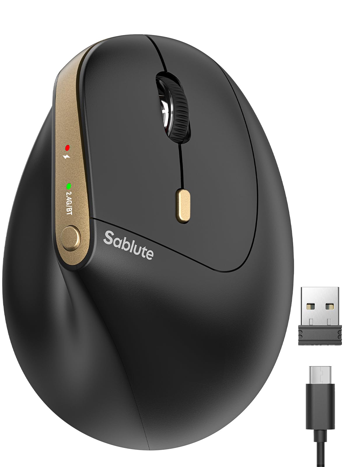 SABLUTE MAM3 Ergonomische Vertikale Maus, Bluetooth Wiederaufladbare Kabellos Maus mit 3 Gerät (BT1+BT2+USB), 4 DPI-Stufen, Präzises und Reibungsloses, Funkmaus für Mac, Windows