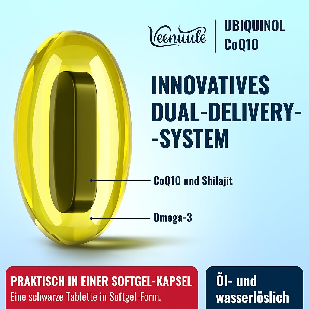 Ubiquinol CoQ10 600 mg Capsules Molles Avec Extrait de Shilajit 300 mg, Omega-3 150 mg - Système de Livraison Dual - Absorption Améliorée (60 unidades (paquete de 2))