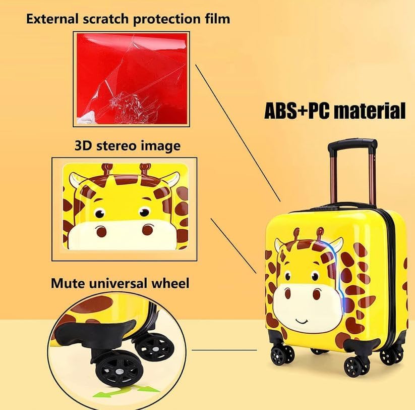 Image of Kids Carry On Luggage with Wheels,18-inch Hard Shell Suitcase Lightweight Toddler Rolling Trolly with Retractable Handle,Durable Hardside Spinner Trolly for Airplane Travel (Yellow)