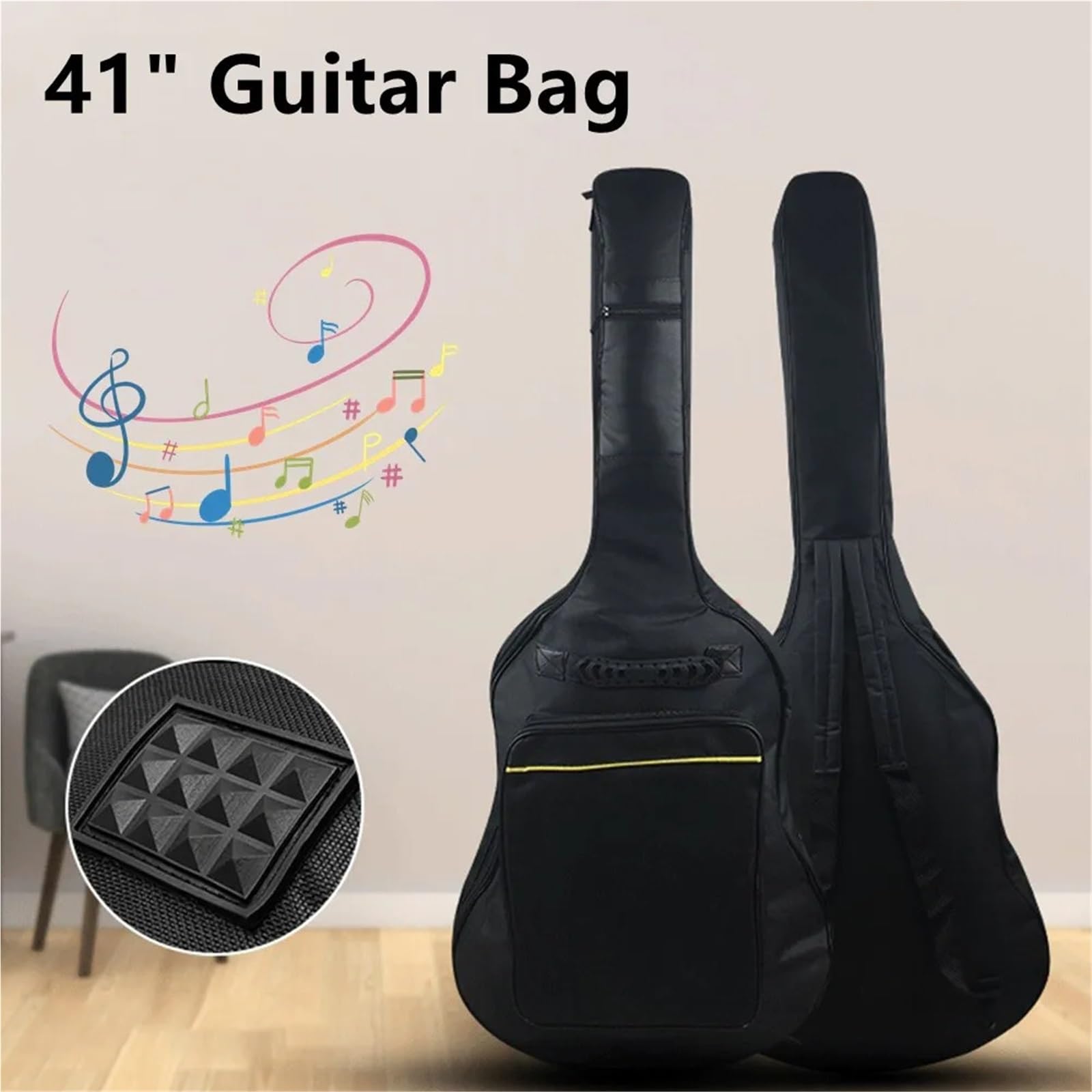 Gitarrentasche 41-Zoll-Gitarrentasche-Rucksack, wasserdichte Taschen, Ripstop-Oxford-Nylon, doppelter Gurt, gepolsterter Gitarrenkoffer, Gitarren-Rucksäcke