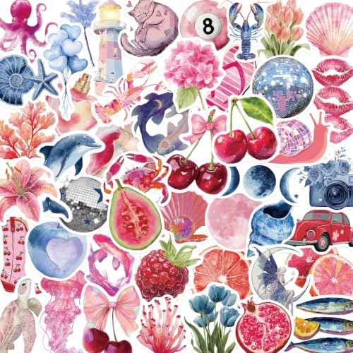 100pcs Pink Aesthetic Stickers for Water Bottle, Waterproof Vinyl Blue Aesthetic Stickers for Laptop Scrapbook Journaling Skateboard Party Supplies