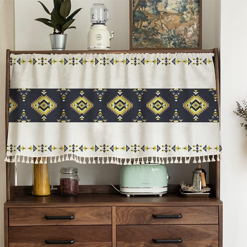 Konsilsa Cotton Linen Kitchen Curtains,Short Curtain with Tassels Striped Curtains for Windows Farmhouse Window Treatment for Kitchen Bathroom (Color : F, Size : 143x45cm(56x18inch))