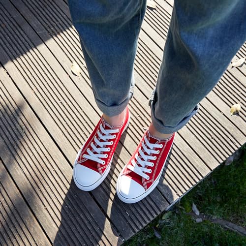 Image of ZGR Womens White Tennis Shoes for Women,Low Tops Lace up Canvas Sneakers