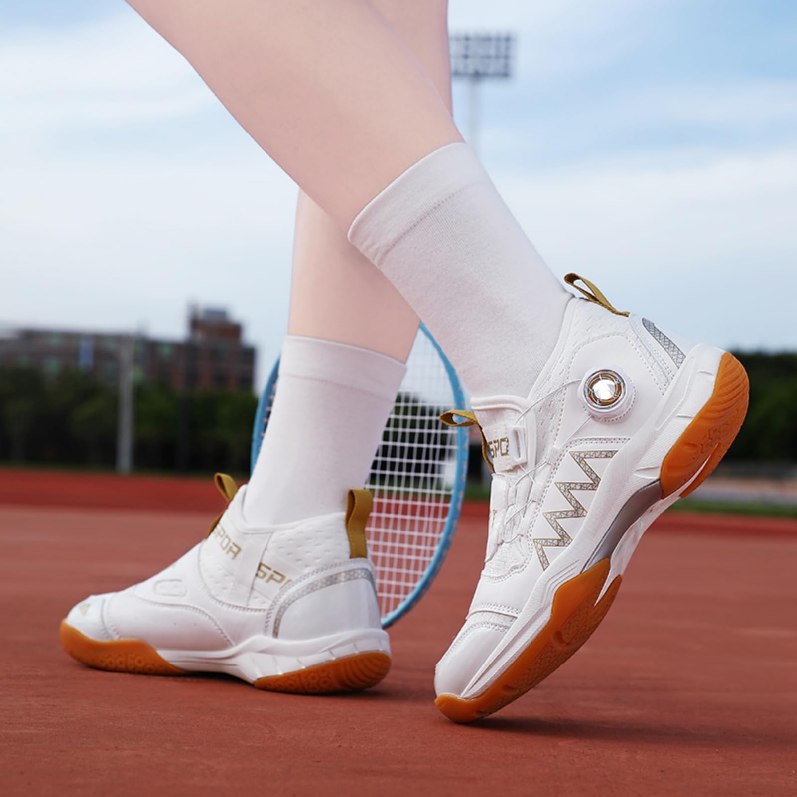 JiuQing Damskie buty do badmintona wsuwane buty sportowe na kort | Lekkie przewiewne, Antypoślizgowa gumowa podeszwa, dziewczynek, Obuwie sportów rakietowych, Do gry w pickleball squasha