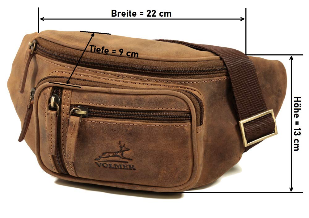 Fa.Volmer ® Gürteltasche in Echt-Leder für Damen und Herren | braun | Verstellbarer Gurt bis 130 cm | Modell: Barcelona