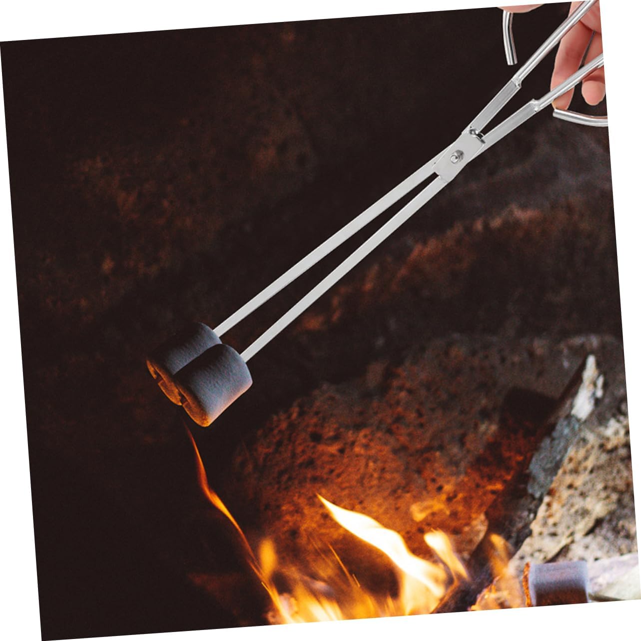 Gatuida Stainless Steel Fire Tongs for Fire Pit Long Handle Charcoal Clamp with Toothed Design for Safe Firewood Handling Multi-Purpose Campfire Tool for Outdoor Cooking and Barbecue