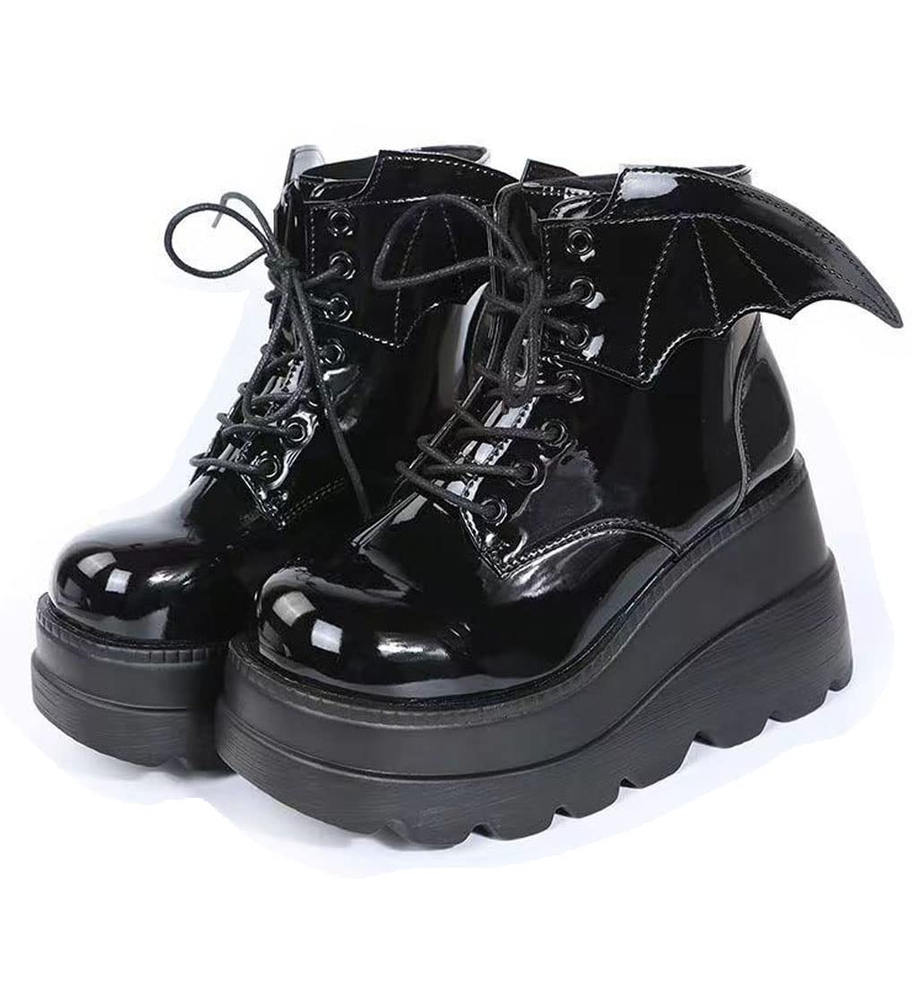 Womens Platform Mary Janes Shoes Sweet Toe Ankle Lolita Gothic Pumps Chunky Patent Leather — view 74
