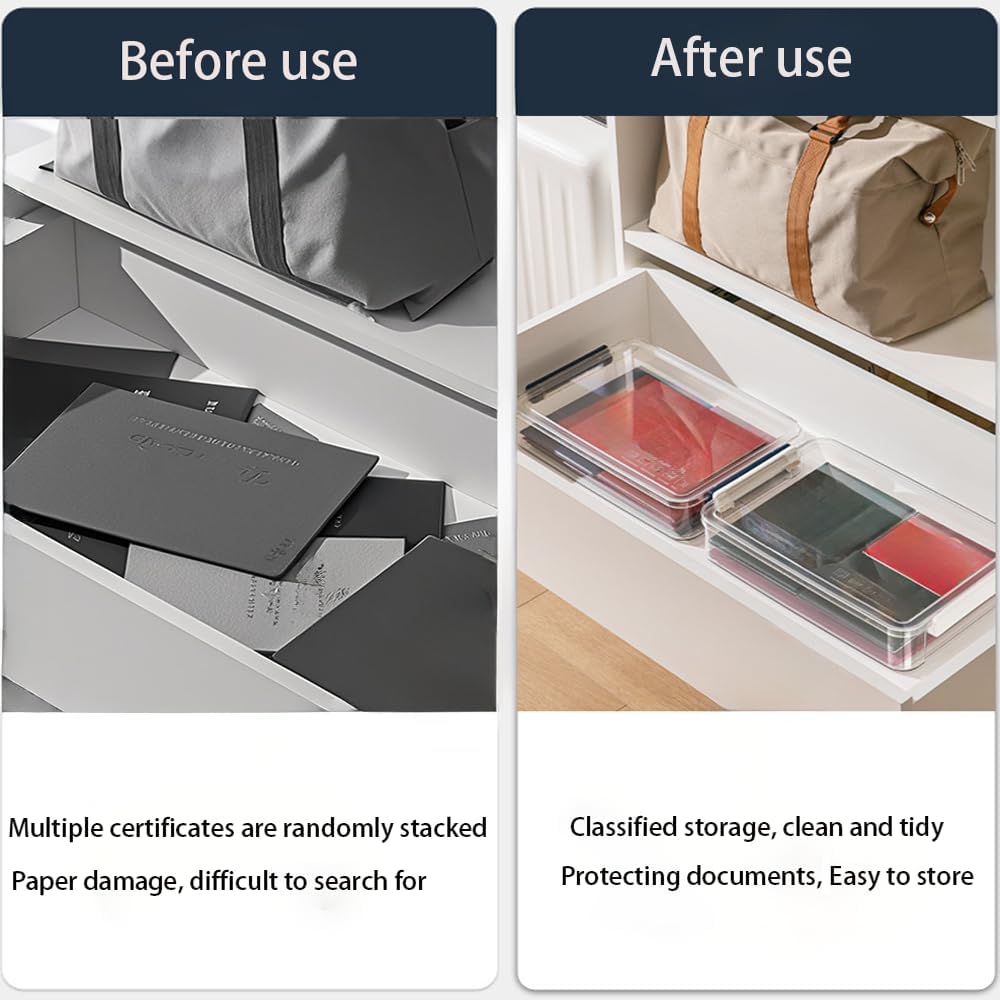 2 Pcs Plastic Portable Project Case, Clear Stackable Storage Boxes Organizer for A4 Files, Scrapbooks, Art Supplies (‎Blue Latch, Large)