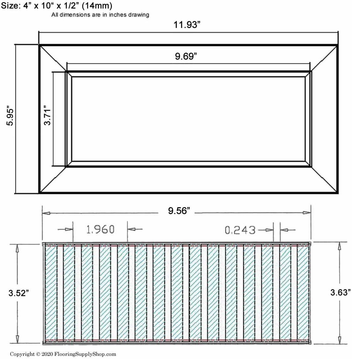 Chameleon 4inx10in 1/2in Thick Silver Aluminum Floor Standing Subtle Style Tile & Stone Vent Register for Office, Bedroom, Garage & More