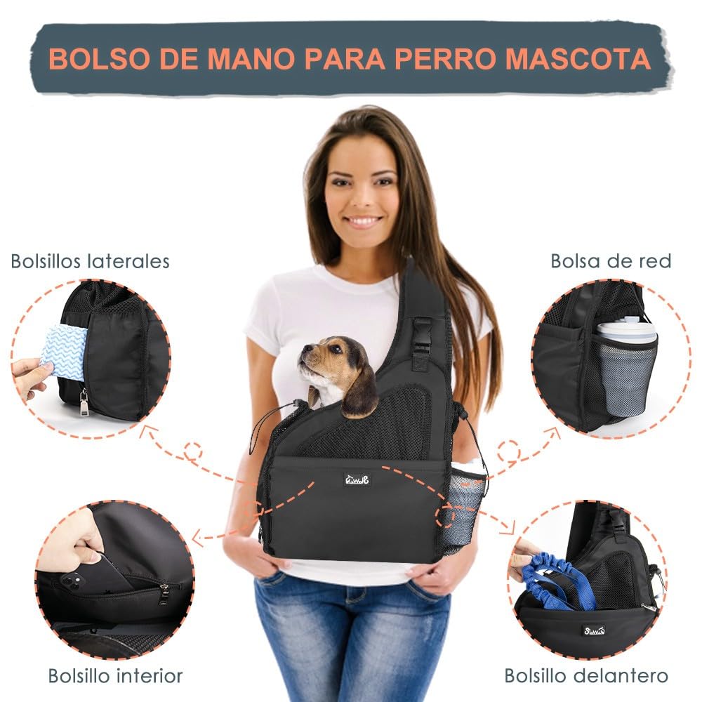 Nasjac Bolsos para Mascotas, Manos Libres Papoose Small Animal Puppy Travel Bag Tote Correa Acolchada Ajustable Malla Transpirable Soporte Inferior Duro Cinturón de Apertura con cordón Lavable