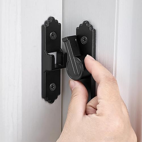 Miniatura 3 de Paquete de 2 cerraduras de puerta de granero negras de 90 grados, pestillo de puerta abatible con asa, pestillos de puerta corredera pesados,