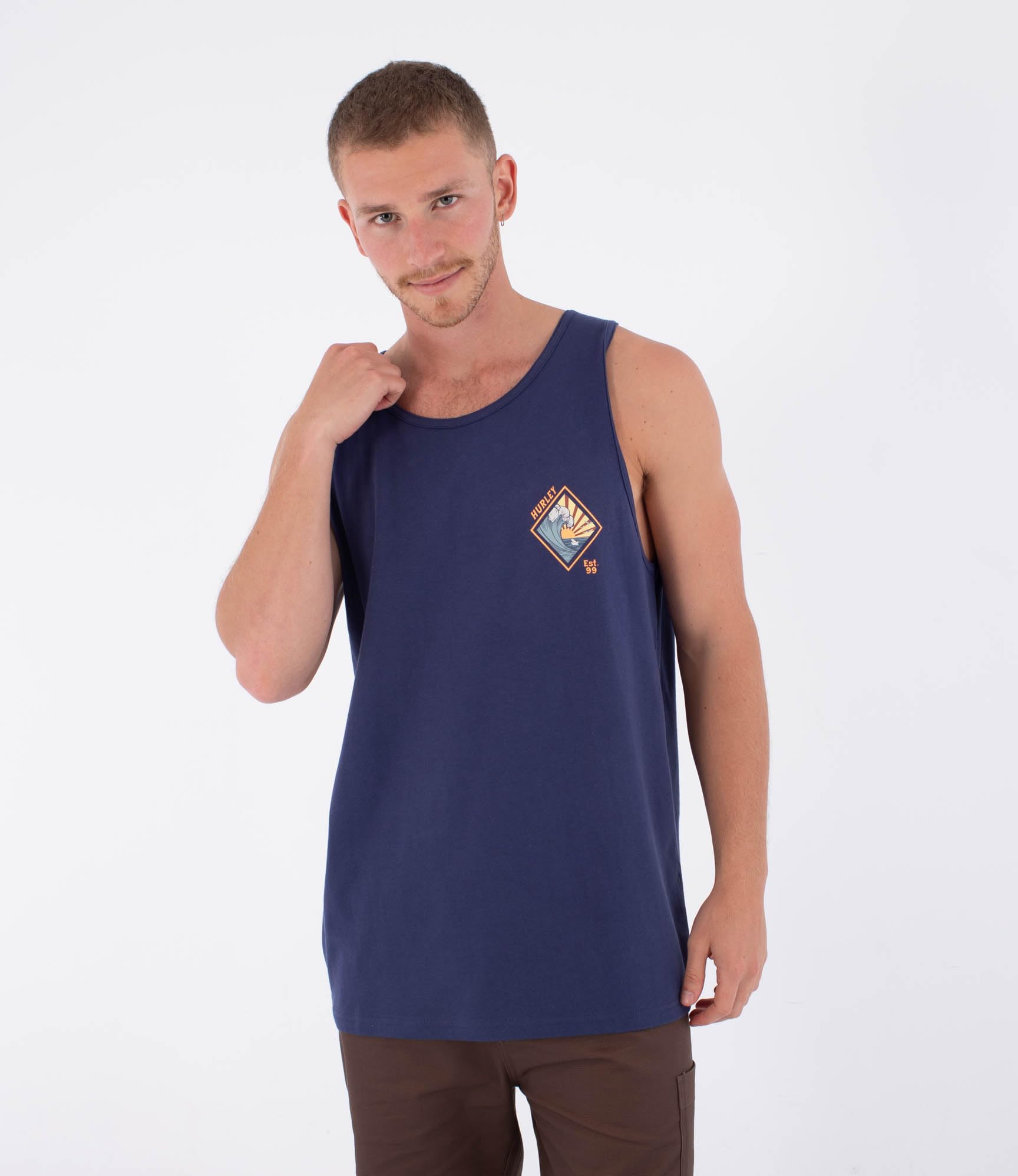 Hurley Mens Tank Top Printing Press Disques T-Shirt, Blue, S EU
