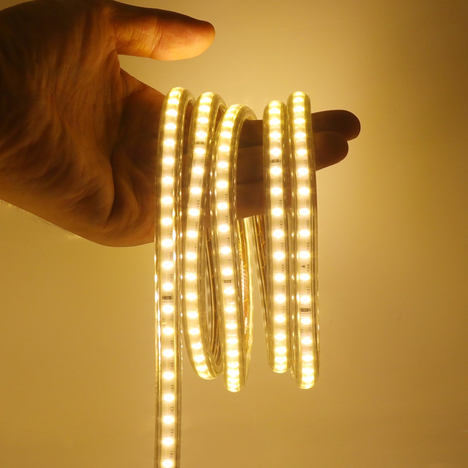 XUNATA 2m 220V Tiras LED, SMD 3014 120LEDs/m, IP67 Impermeable, Escalera de Techo Blancas Tira de LED Cocina Cable Luces LED Blanco calido
