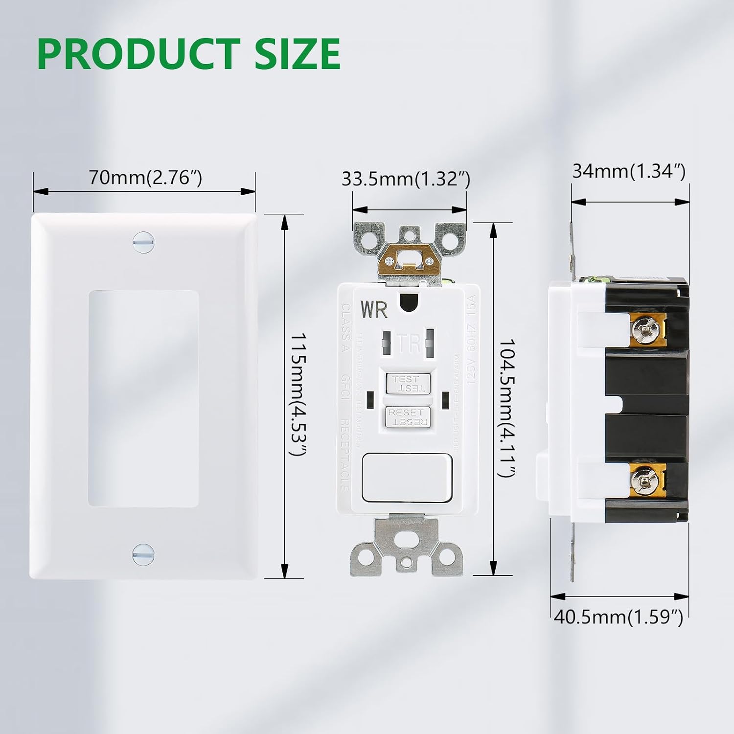 Wengart (2-Pack) 15 Amp GFCI Outlet Switch Combo, 125V Ground Fault Circuit Interrupter with 10A Single Pole Rocker Switch, Weather-Resistant & Tamper-Resistant, ETL Listed, White