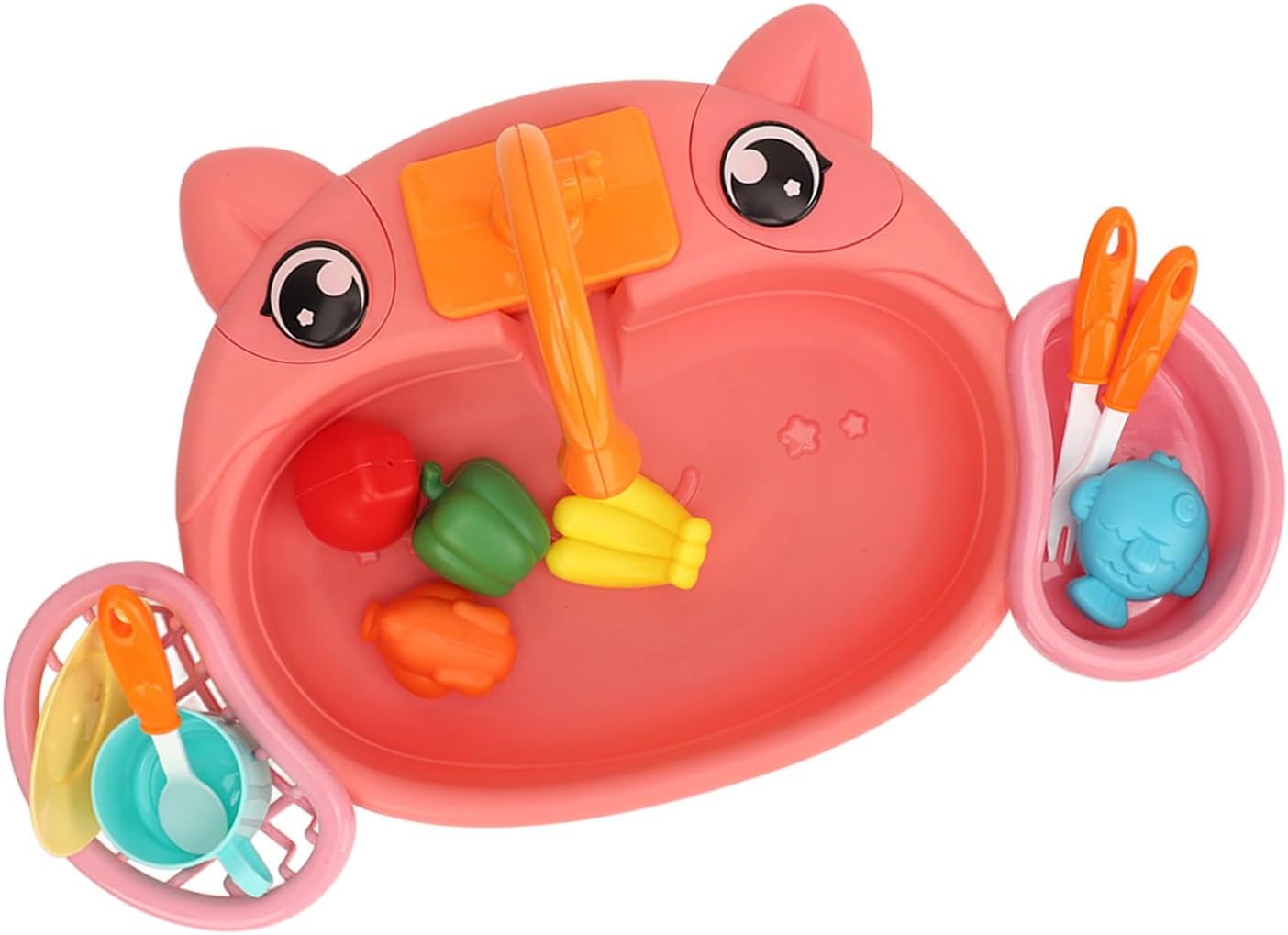 JTLB Electric Kitchen Dishwasher Toys, Simulation Circulating Water Interactive Play Sink with Rechargeable Battery and Draining Basket, for Kids Pretend Housework Game (Pink)