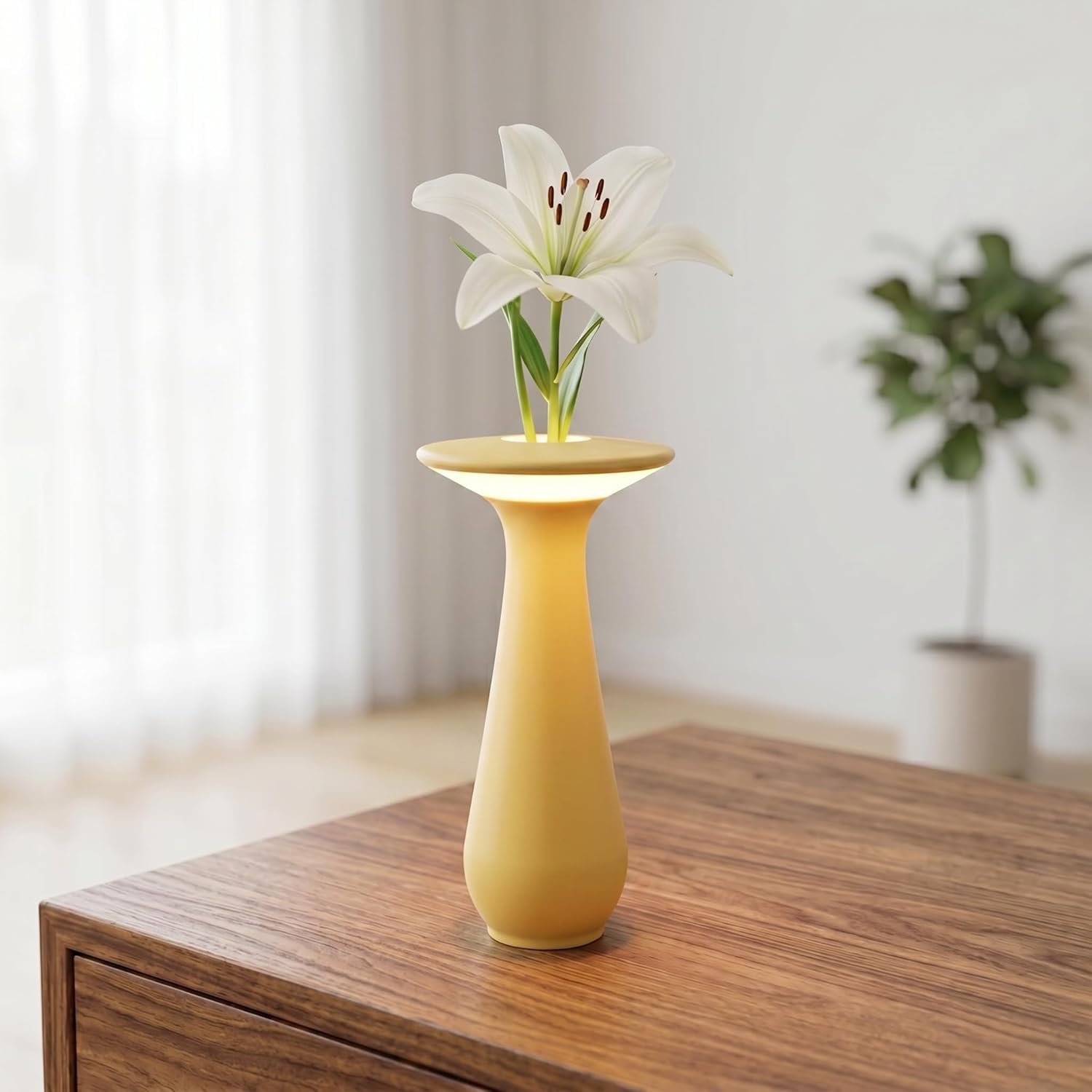OOWOKS Flowerpot LED Table Lamp Rechargeable Wireless Touch Control led Dimmable Warm Light IP65 Waterproof USB Rechargeable Outdoor Table Light Restaurant Table Decoration,Yellow